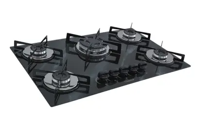 Fogão Cooktop 5 Bocas Chamalar Premium Tripla Chama Marmorizado Preto