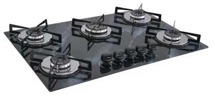 Cooktop a Gás Chamalar Premium 5 Bocas Ultra Chama Marmorizado Preto