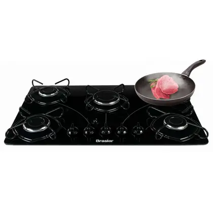 Fogão Cooktop 5 Bocas Braslar a Gás com Ultra Chama e Mesa de Vidro Bivolt