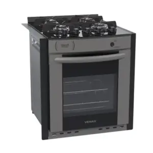 Fogão de Embutir 4 Bocas Venax Gaudi Prisma Vitreo BL Cor Grafite Gás GLP