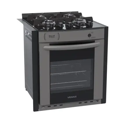 Fogão de Embutir 4 Bocas Venax Gaudi Prisma Vitreo BL Cor Grafite Gás GLP
