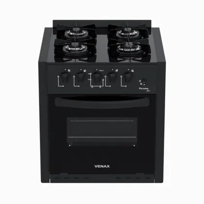 Fogão de Embutir 4 Bocas Venax Picasso Line Cor Preto Fosco Gás GLP