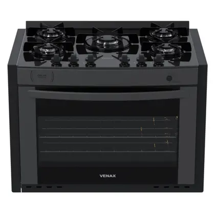Fogão de Embutir 5 Bocas Venax Gaudi Prisma Vitreo BL Grafite Gás GLP