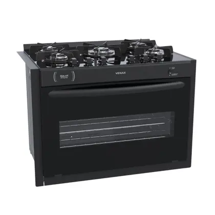 Fogão de Embutir 5 Bocas Venax Gaudi Prisma Vitreo Preto Gás GLP