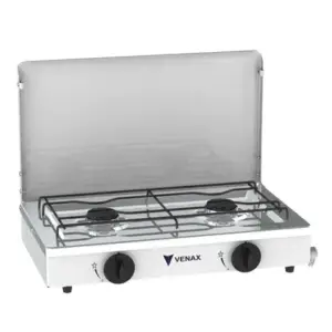 Fogão de Mesa a Gás Venax Flamalar 2 Bocas Branco com Tampa de Metal GLP Fogão de Mesa a Gás Venax Flamalar 2 Bocas Branco com Tampa de Metal GLP
