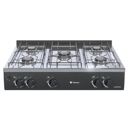 Fogão de Mesa 5 Bocas Venax Grand Petit Vetro Preto Gás GLP