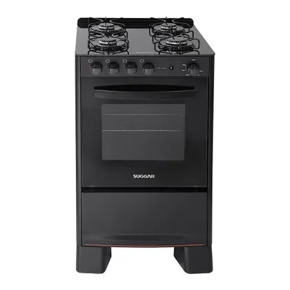Fogão de Piso 4 Bocas Suggar Cook Glass Cor Preto Bivolt FGVCG410PT