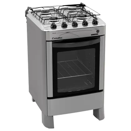 Fogão de Piso 4 Bocas Esmaltec Ágata Forno Limpa Fácil Acendimento Automático Cor Inox