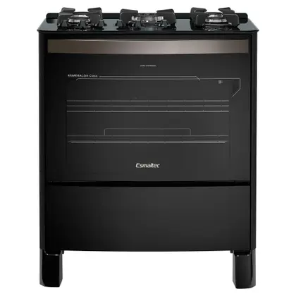 Fogão de Piso 5 Bocas Esmaltec Esmeralda Glass Gourmet com Timer Digital e Grill Elétrico Preto