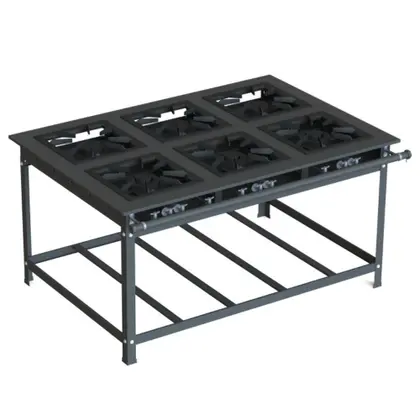 Fogão Industrial 6 Bocas JL Colombo 40×40 P10 Baixa Pressão 3 Queimadores Simples e 3 Duplos