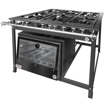 Fogão Industrial 6 Bocas MR Fogões 3 Duplas Baixa Pressão com Forno P7 Tradicional