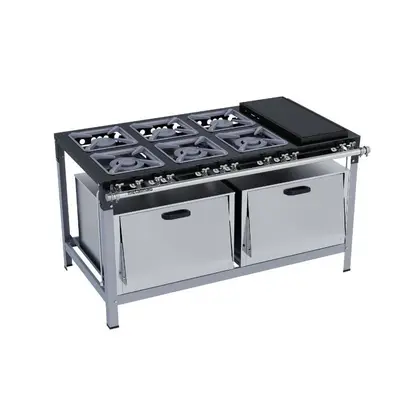 Fogão Industrial 6 Bocas Metalmaq Luxo 30×30 com Chapa e 2 Fornos