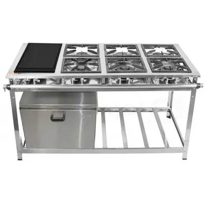 Fogão Industrial 6 Bocas Cristalaço Inox 30×30 com Chapa e Forno 87L