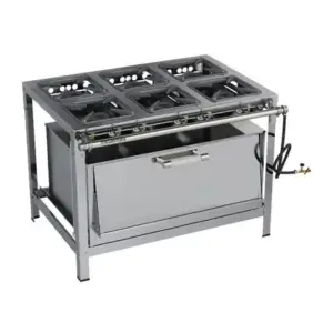 Fogão Industrial 6 Bocas Metalmaq Aço 304 30×30 Alta Pressão com Super Forno Fogão Industrial 6 Bocas Metalmaq Aço 304 30×30 Alta Pressão com Super Forno