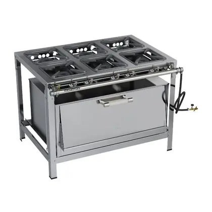Fogão Industrial 6 Bocas Metalmaq Aço 304 30×30 Alta Pressão com Super Forno