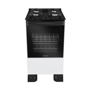 Fogão de Piso 4 Bocas Mueller Mesa de Vidro Grades de Ferro Fundido Cor Branco Bivolt MFV4BF