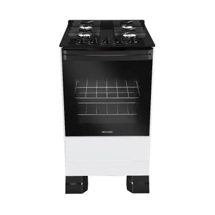 Fogão de Piso 4 Bocas Mueller Mesa de Vidro Grades de Ferro Fundido Cor Branco Bivolt MFV4BF