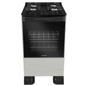 Fogão de Piso 4 Bocas Mueller Mesa de Vidro Grades de Ferro Fundido Cor Titânio Bivolt MFV4BF