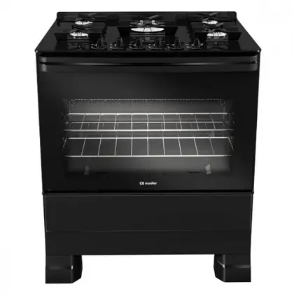 Fogão de Piso 5 Bocas Mueller com Mesa de Vidro e Grades de Ferro