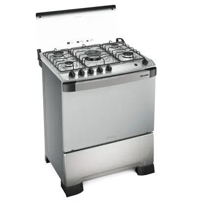 Fogão de Piso 5 Bocas Mueller Decorato Vetro G3 com Mesa de Vidro Inox