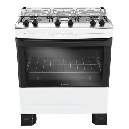 Fogão de Piso 5 Bocas Mueller com Tripla Chama, Mesa Inox e Acendimento Automático Branco Bivolt MFI5BF