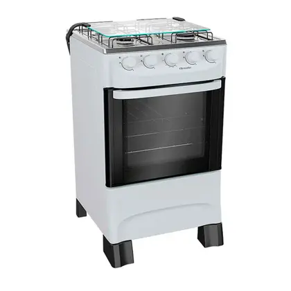 Fogão de Piso 4 Bocas Mueller Acendimento Manual Mesa de Inox Forno 48,1L MFI4BA