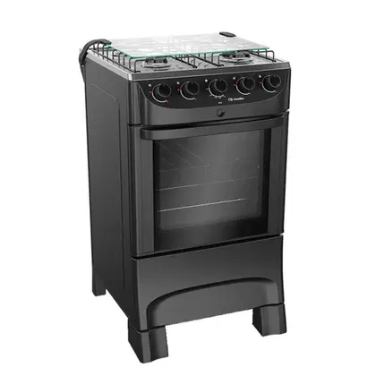 Fogão de Piso 4 Bocas Mueller Acendimento Automático Mesa de Inox Forno 48,1L Bivolt MFI4BB