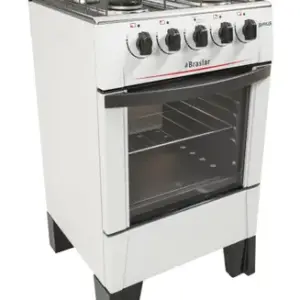 Fogão de Piso 4 Bocas Braslar New Sirius Mesa de Inox Forno 46,3L Cor Branco Fogão de Piso 4 Bocas Braslar New Sirius Mesa de Inox Forno 46,3L Cor Branco