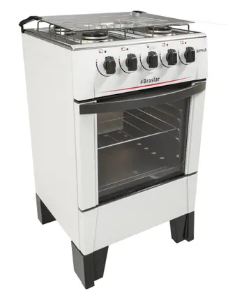 Fogão de Piso 4 Bocas Braslar New Sirius Mesa de Inox Forno 46,3L Cor Branco