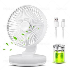 Mini Ventilador de Mesa MAWFOZIN com Luz Noturna Bateria 3000mAh Branco