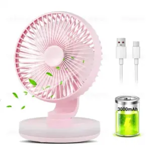 Mini Ventilador de Mesa MAWFOZIN com Luz Noturna Bateria 3000mAh Rosa