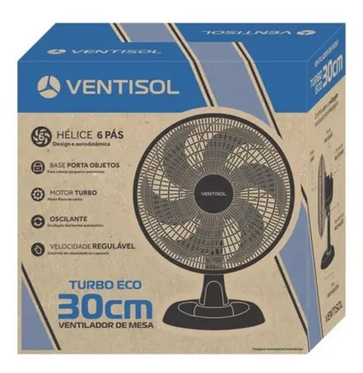 Ventilador de Mesa Ventisol Turbo Eco 30cm Preto 110V/127V