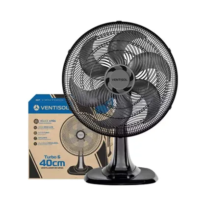 Ventilador de Mesa Ventisol Premium Turbo Oscilante 40cm 6 Pás Preto 220V 551