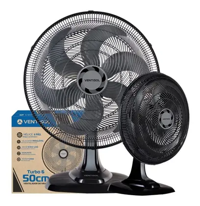 Ventilador de Mesa Ventisol Turbo Oscilante 50cm 6 Pás Preto