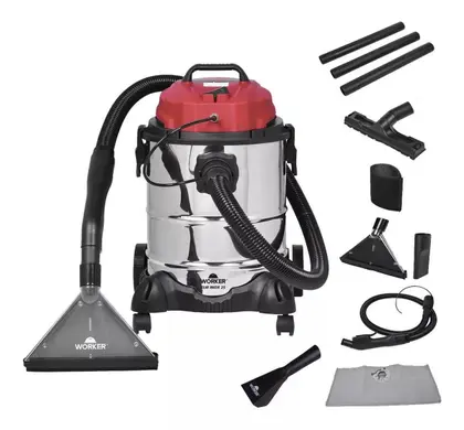 Aspirador e Extratora de Pó e Água Worker 25L Inox Vermelho/Prateado 220V