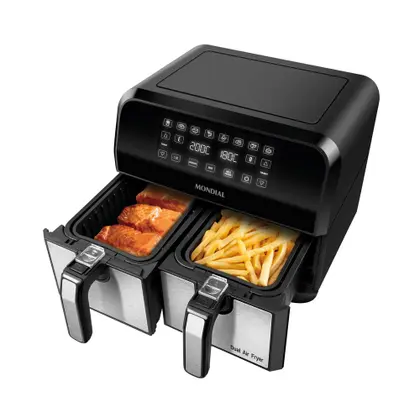 Fritadeira Elétrica Air Fryer Mondial Dual 8L Duplo Cesto Preto e Inox AFD-01-BI