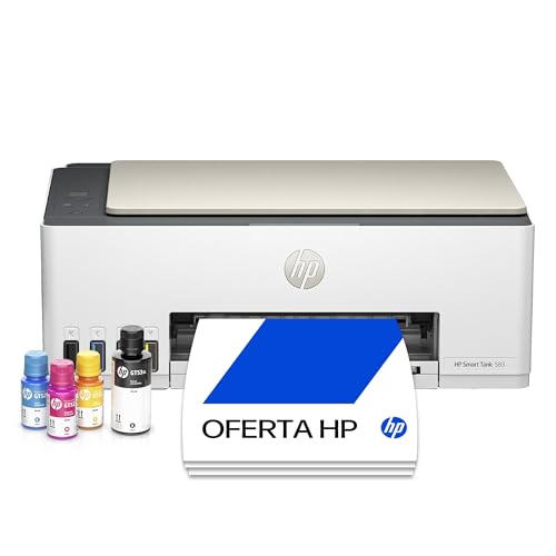 Impressora Multifuncional HP Smart Tank 583 Tanque de Tinta Colorida Wi-Fi com autorreparo, USB - Impressora, Copiadora e Scanner Cor: Branco (4A8D8A)