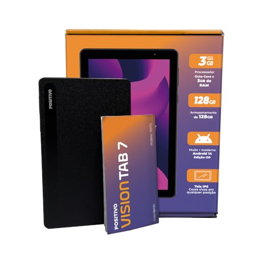 Tablet Positivo Vision TAB 7 3GB RAM 128GB Octa-Core Android 14 Go Wi-Fi - Tela 7” IPS – 3100mAh – Preto